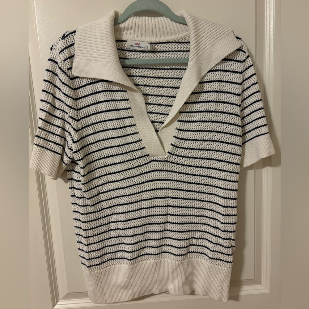 Vineyard Vines Striped Knit Collared Sweater